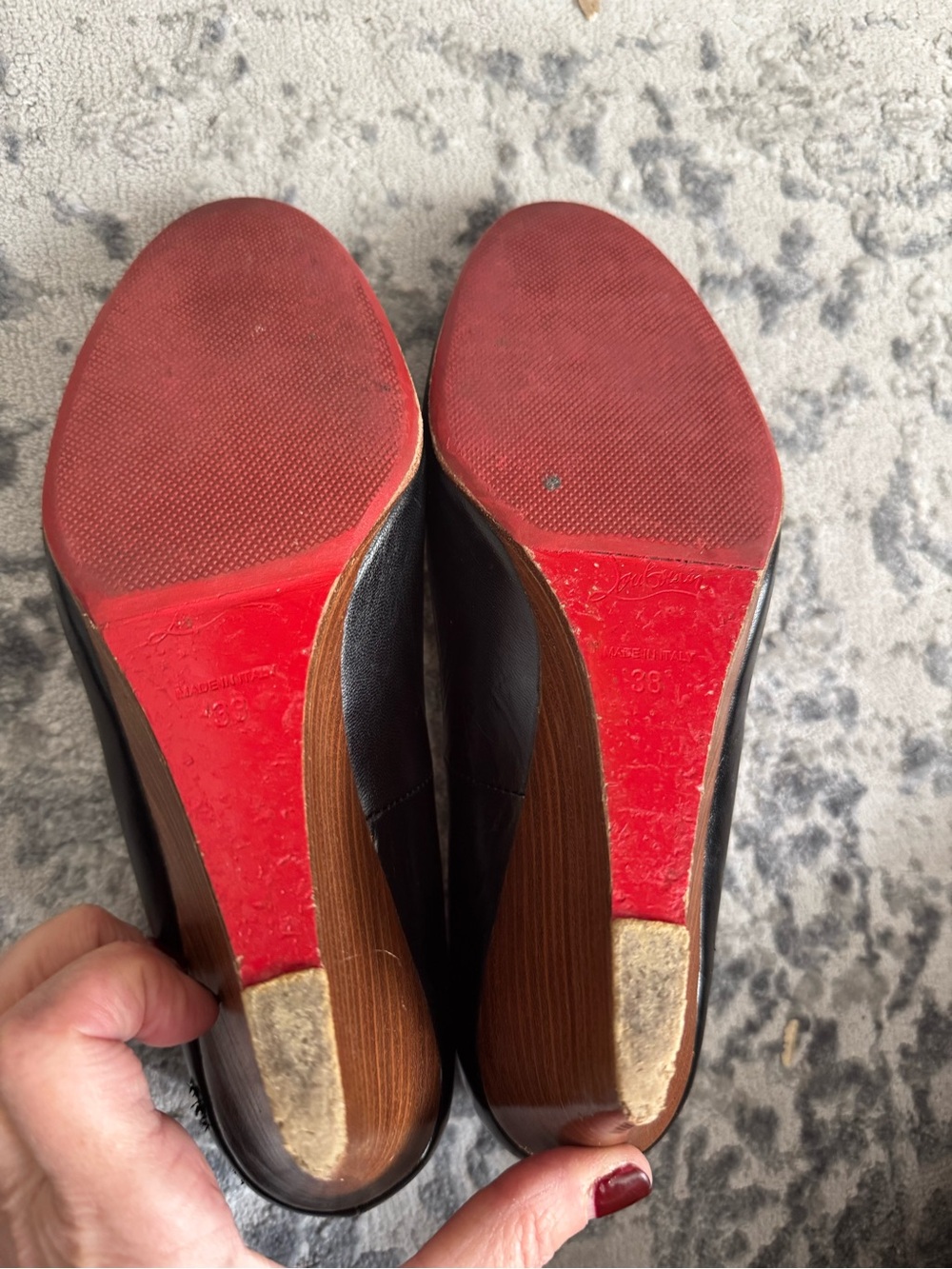 Christian Louboutin Black Leather Wedge Pumps - Picture 7 of 11
